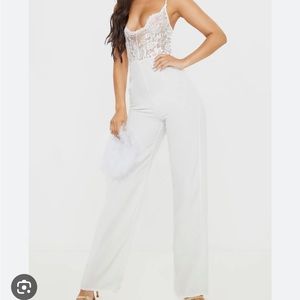 Pretty Little Things White Sheer Lace Jumpsuit NWT size 4